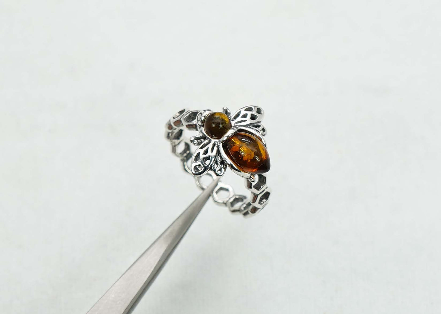 925 Solid Sterling Silver Natural Baltic Amber Ring - 2.9 Grams