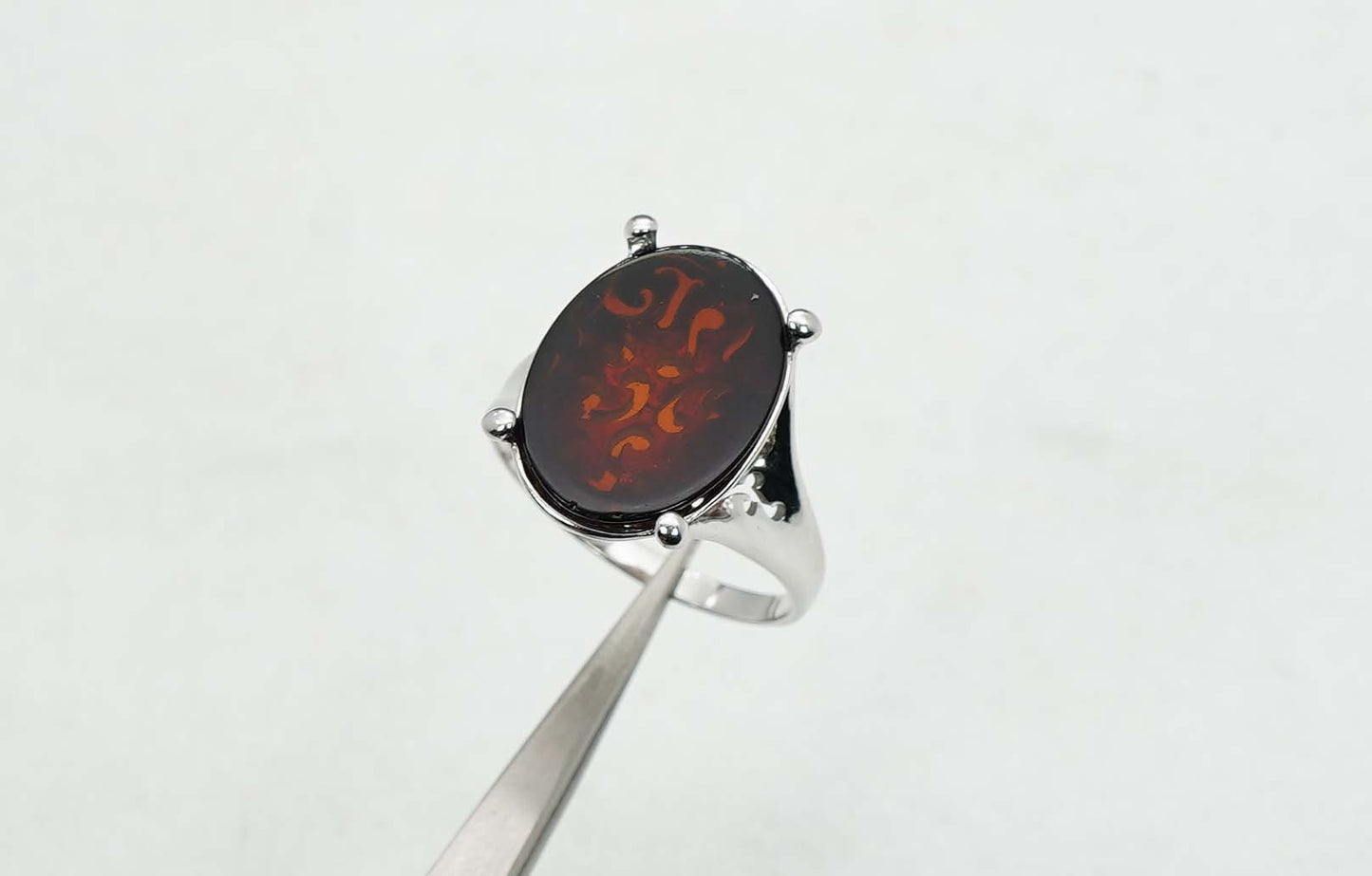 925 Solid Sterling Silver Natural Baltic Amber Ring - 4.4 Grams