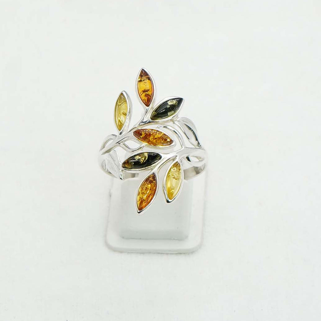 925 Solid Sterling Silver Natural Multi Baltic Amber Ring - 4.1 Grams