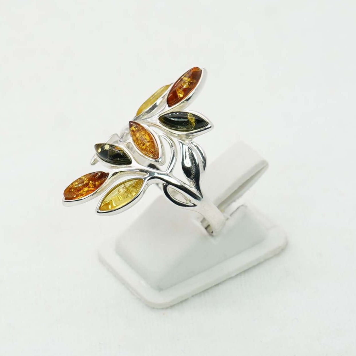 925 Solid Sterling Silver Natural Multi Baltic Amber Ring - 4.1 Grams