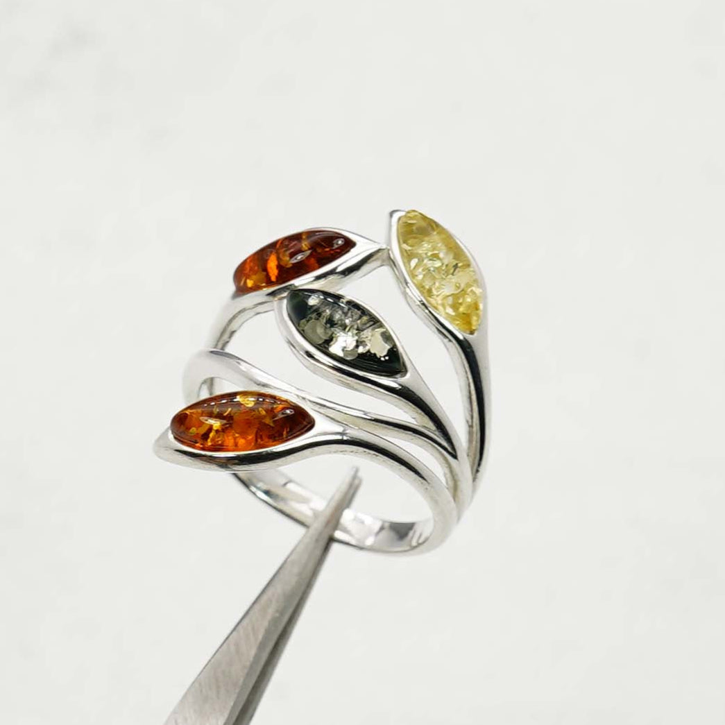 925 Solid Sterling Silver Natural Baltic Amber Ring-5 Grams