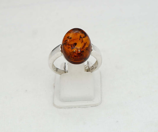 925 Solid Sterling Silver Natural Baltic Amber Ring - 4.6 Grams