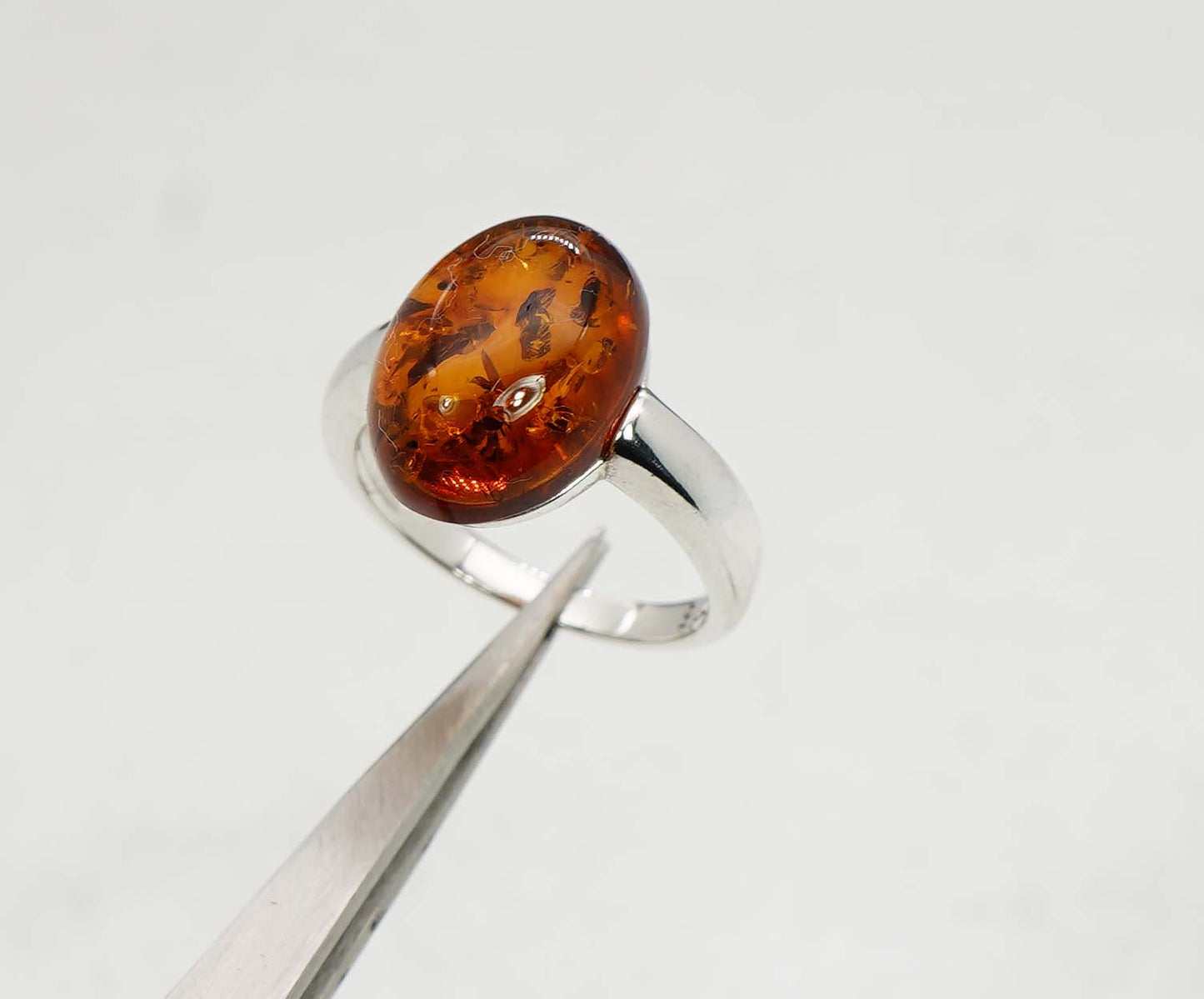 925 Solid Sterling Silver Natural Baltic Amber Ring - 4.6 Grams