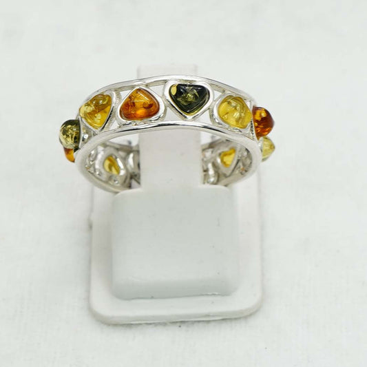 925 Solid Sterling Silver Natural Baltic Amber Ring- 2.9 Grams