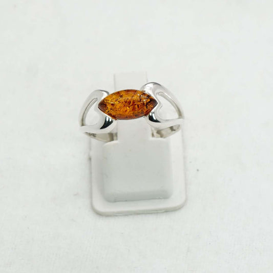 925 Solid Sterling Silver Natural Baltic Amber Ring- 3.2 Grams