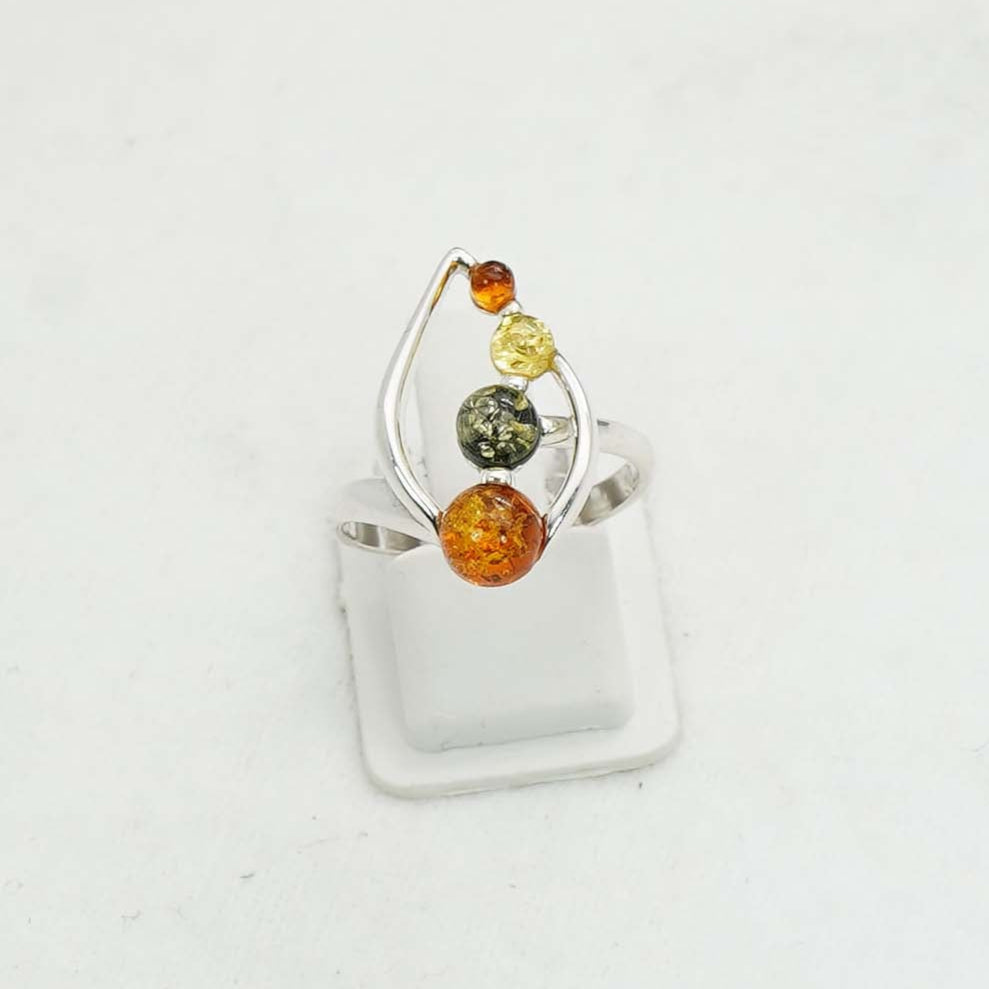 925 Solid Sterling Silver Natural Baltic Amber Ring- 3.2 Grams