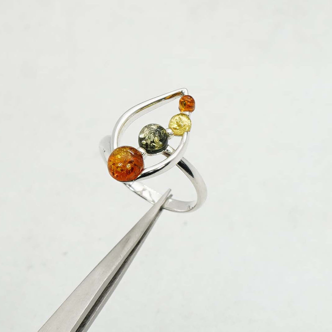 925 Solid Sterling Silver Natural Baltic Amber Ring- 3.2 Grams