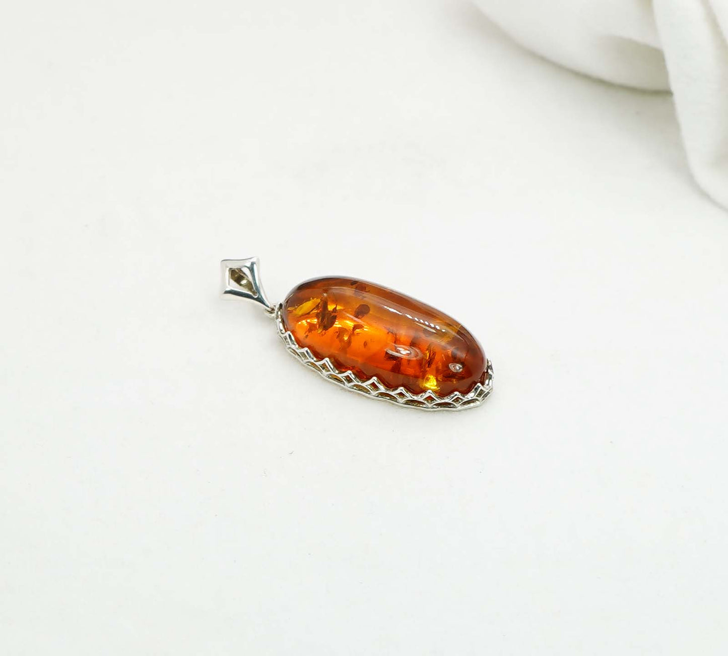 925 Solid Sterling Silver Natural Baltic Amber Pendant - 7.3 Grams