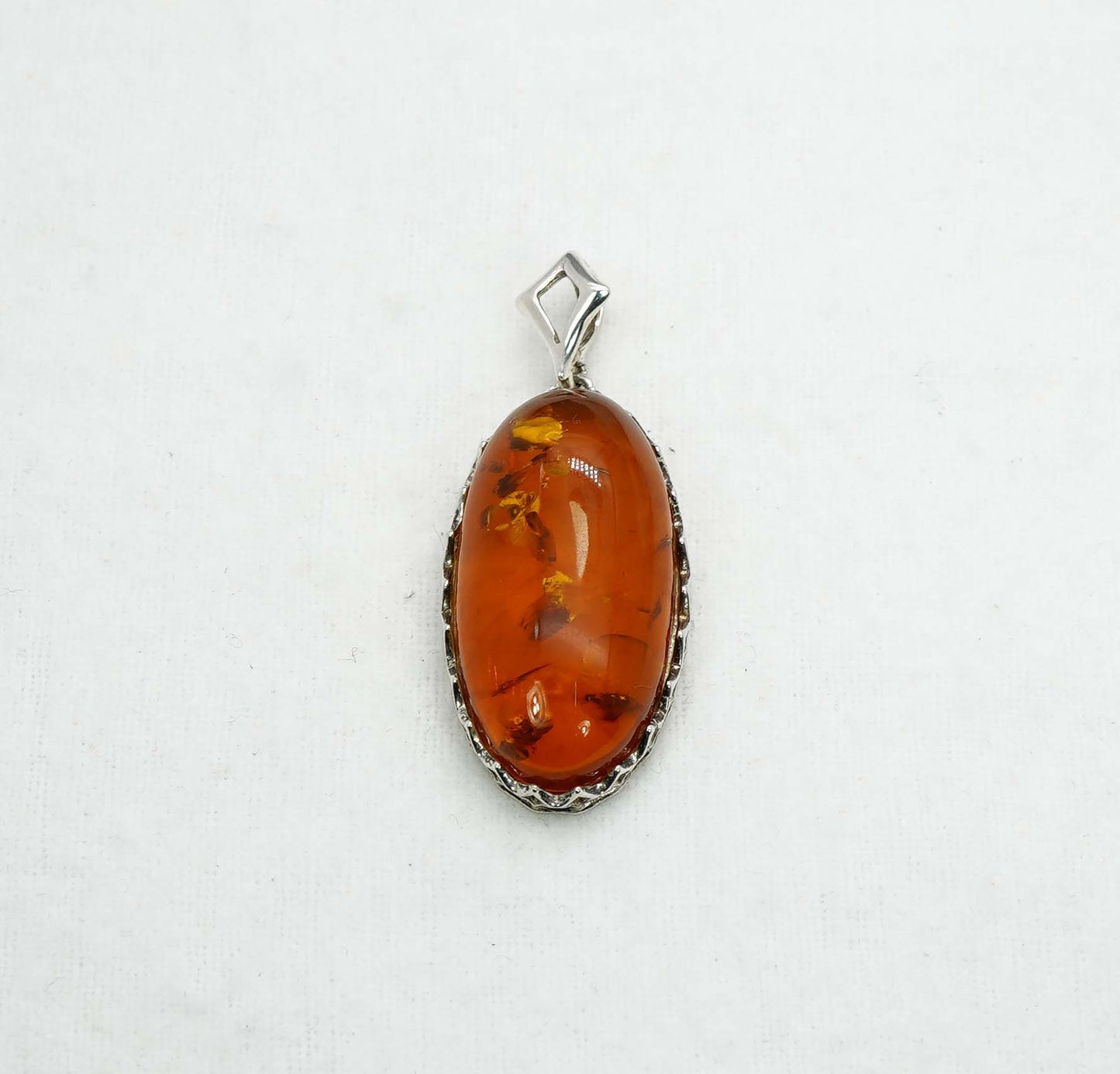 925 Solid Sterling Silver Natural Baltic Amber Pendant - 7.3 Grams