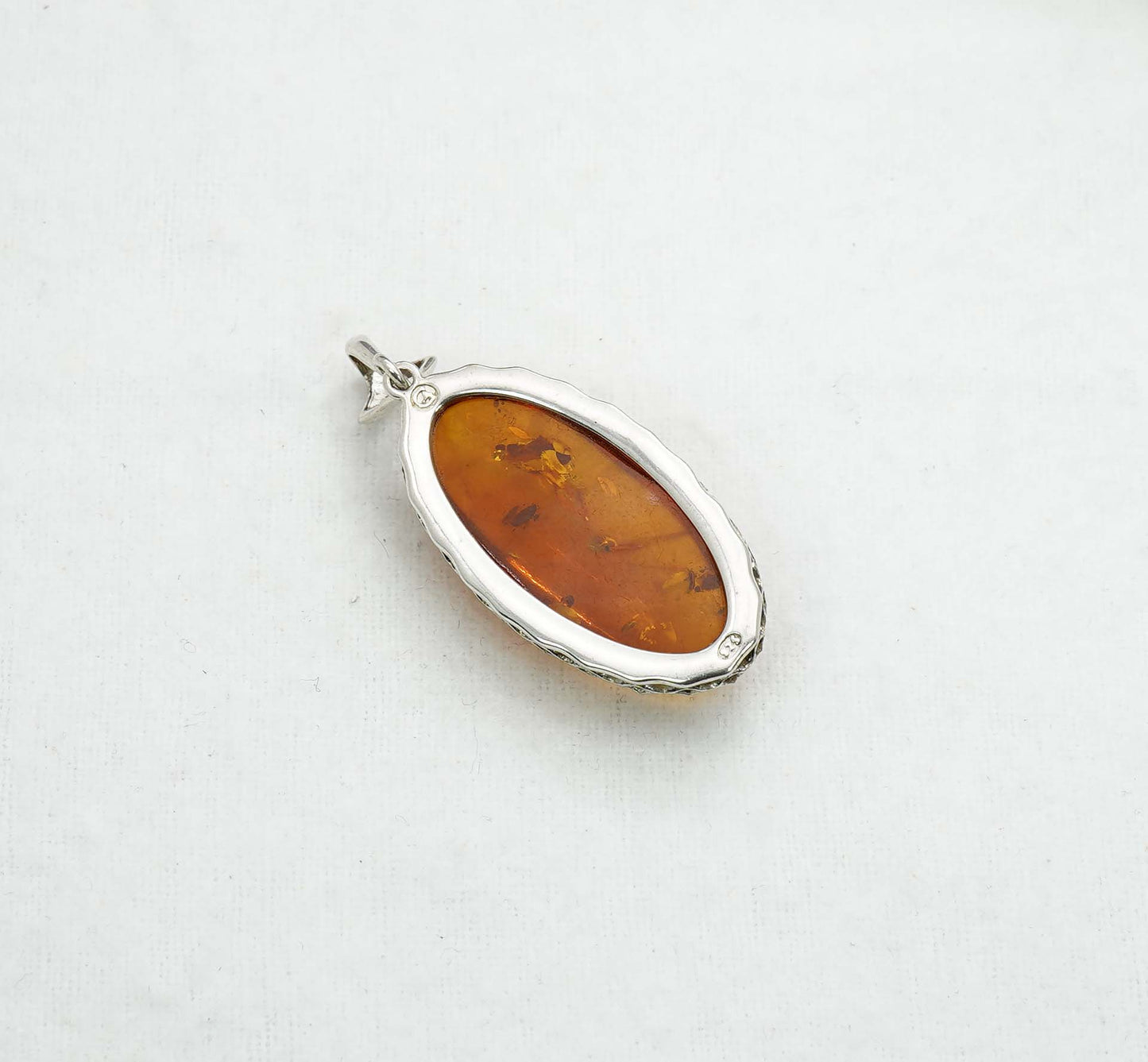 925 Solid Sterling Silver Natural Baltic Amber Pendant - 7.3 Grams
