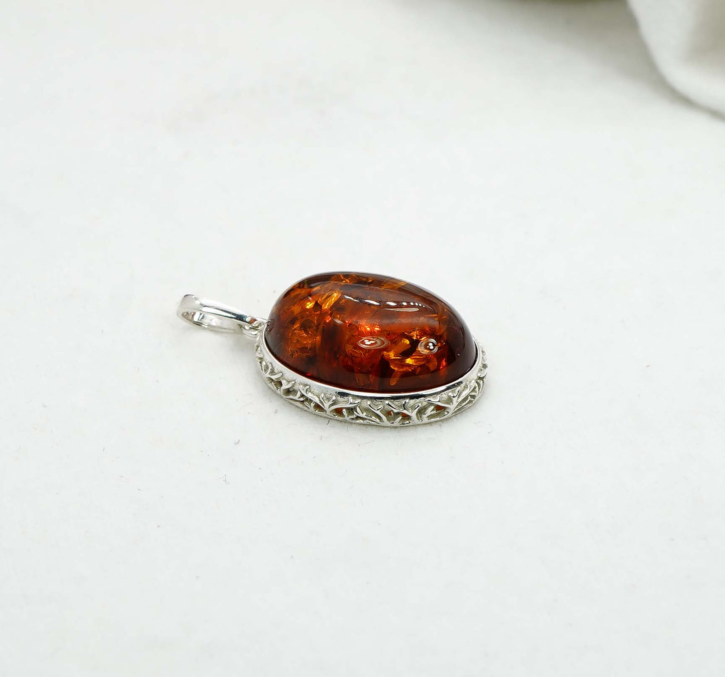 925 Solid Sterling Silver Natural Baltic Amber Pendant - 6 Grams