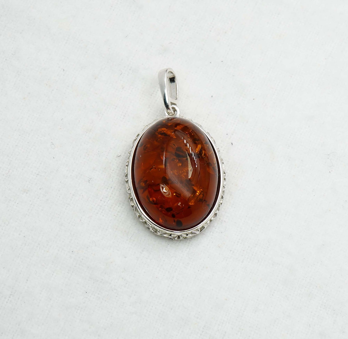 925 Solid Sterling Silver Natural Baltic Amber Pendant - 6 Grams