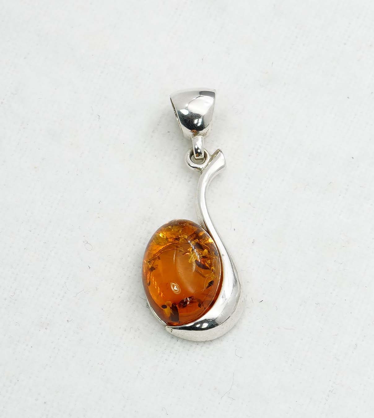 925 Solid Sterling Silver Natural Baltic Amber Pendant - 3.4 Grams