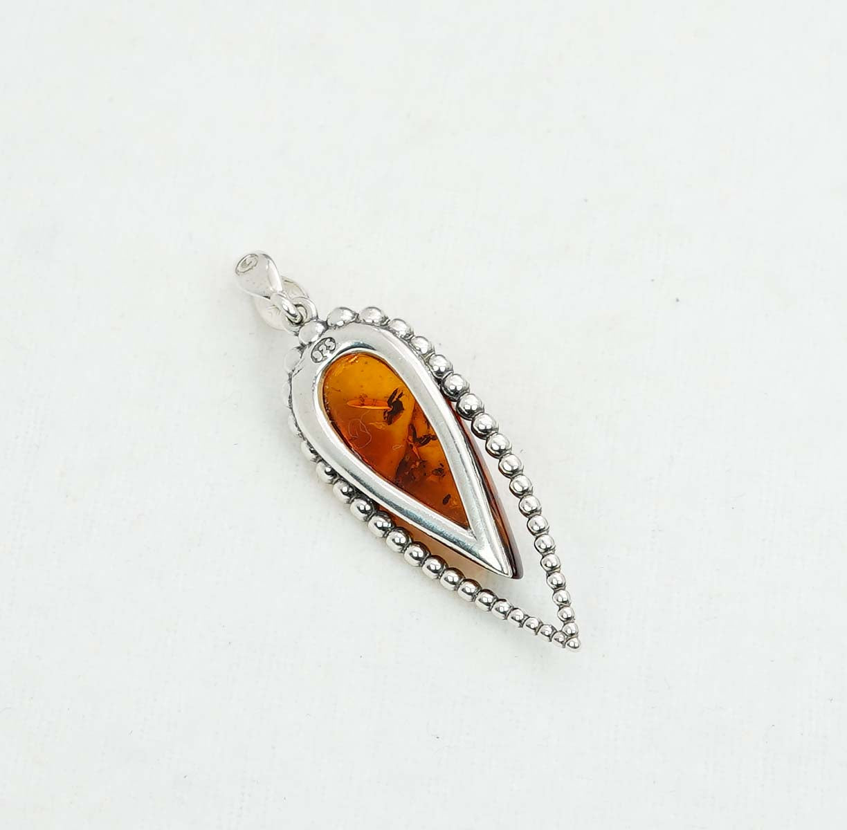 925 Solid Sterling Silver Natural Baltic Amber Pendant - 4.4 Gram