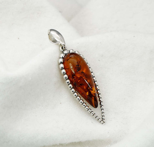 925 Solid Sterling Silver Natural Baltic Amber Pendant - 4.4 Gram