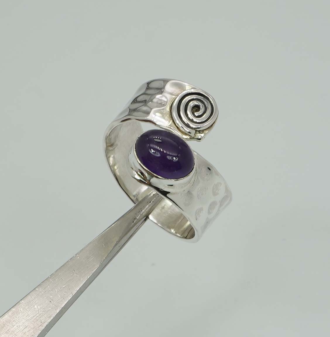 925 Sterling Silver Hammered Adjustable Ring - 7.8 Grams