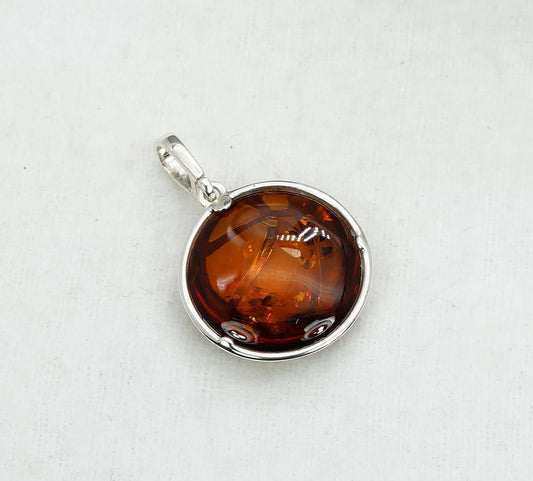 925 Solid Sterling Silver Natural Baltic Amber Pendant -2.6 Gram