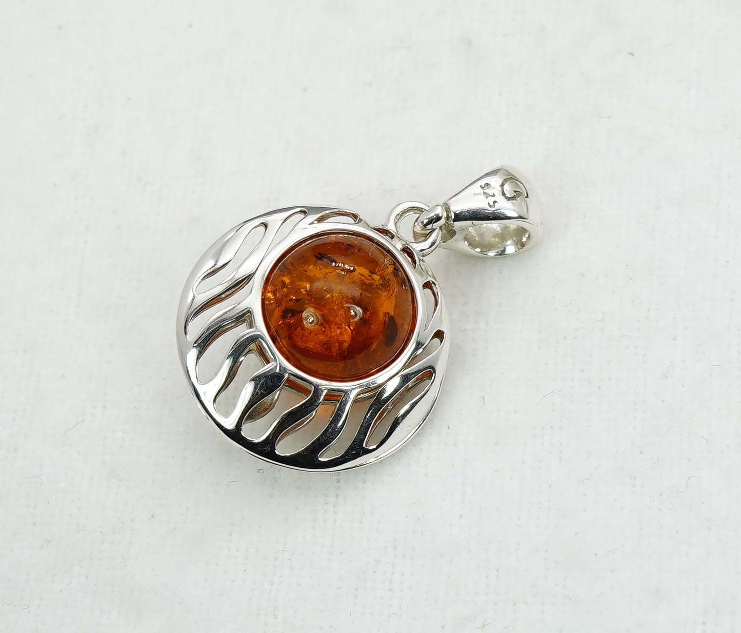 925 Solid Sterling Silver Natural Baltic Amber Pendant -3.1 Gram