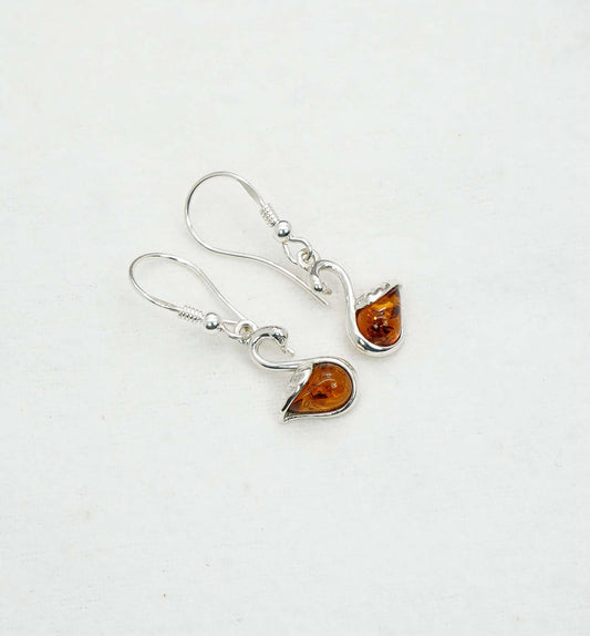 925 Solid Sterling Silver Natural Baltic Amber Hook Earring - 2.4 Grams