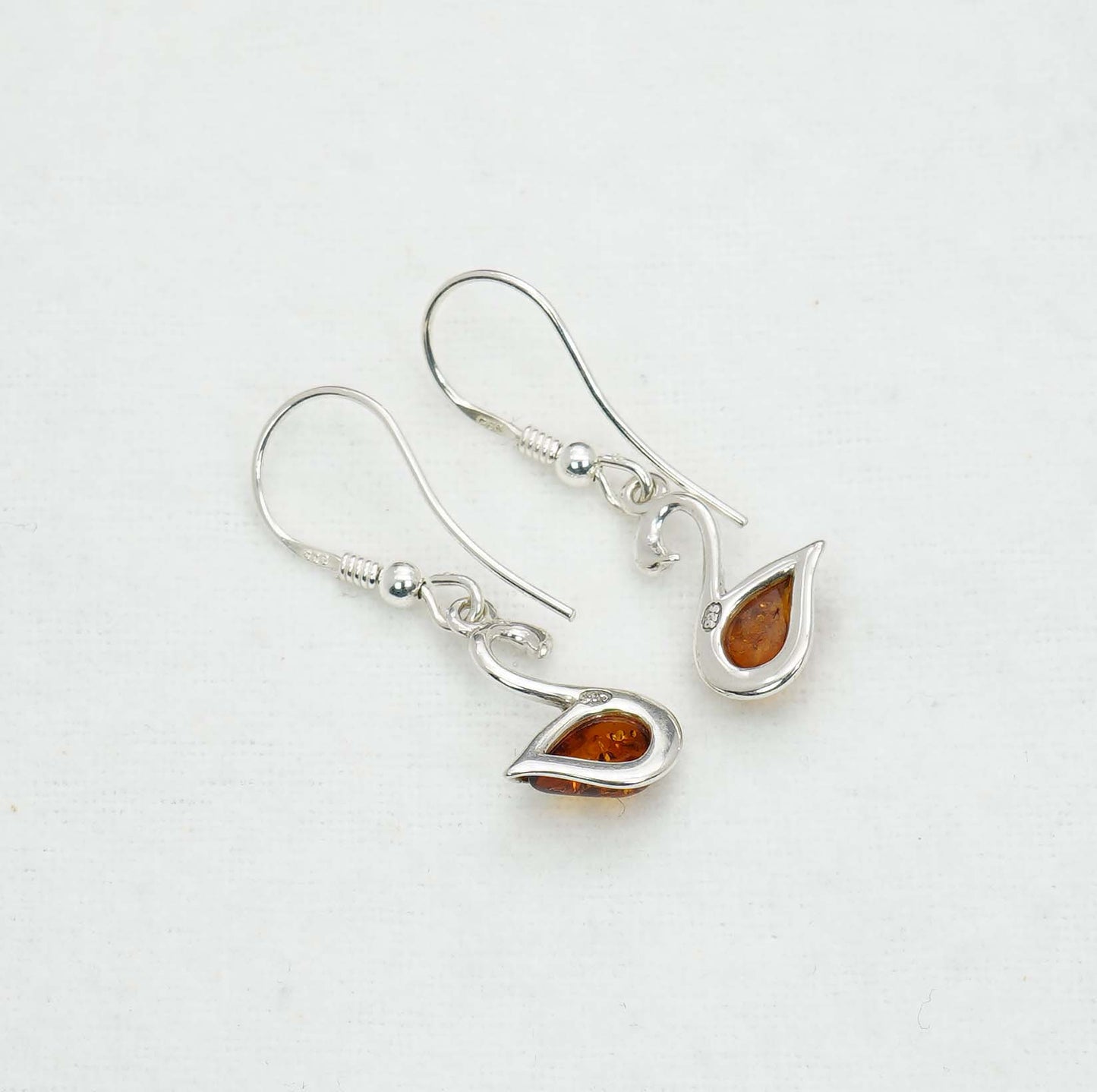 925 Solid Sterling Silver Natural Baltic Amber Hook Earring - 2.4 Grams