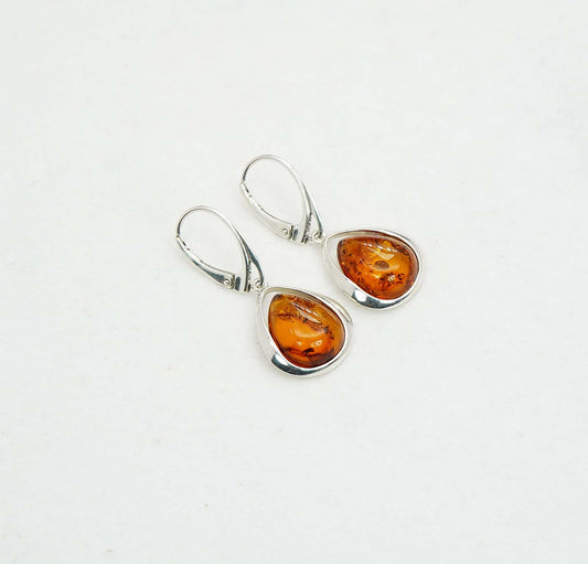 925 Solid Sterling Silver Natural Baltic Amber Hook Earring - 4.6 Grams