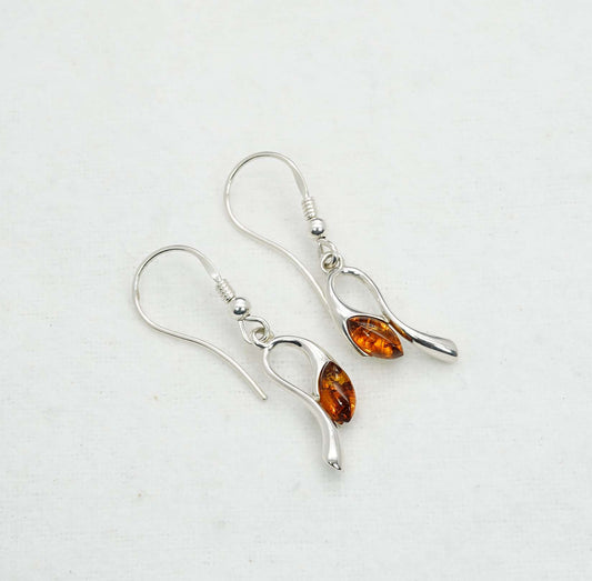 925 Solid Sterling Silver Natural Baltic Amber Hook Earring - 3 Grams