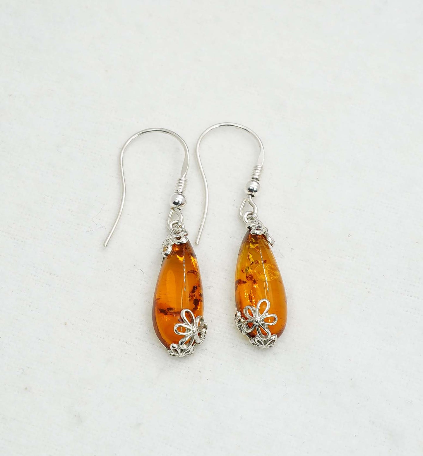 925 Solid Sterling Silver Natural Baltic Amber Hook Earring - 3.8 Grams