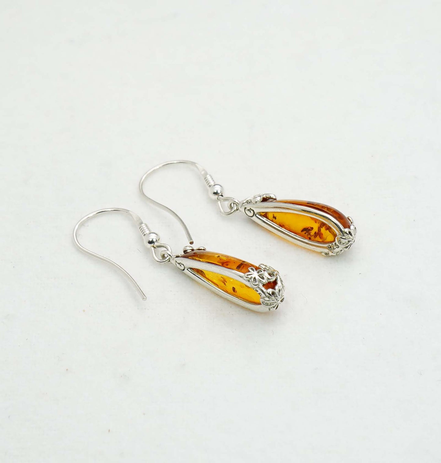 925 Solid Sterling Silver Natural Baltic Amber Hook Earring - 3.8 Grams