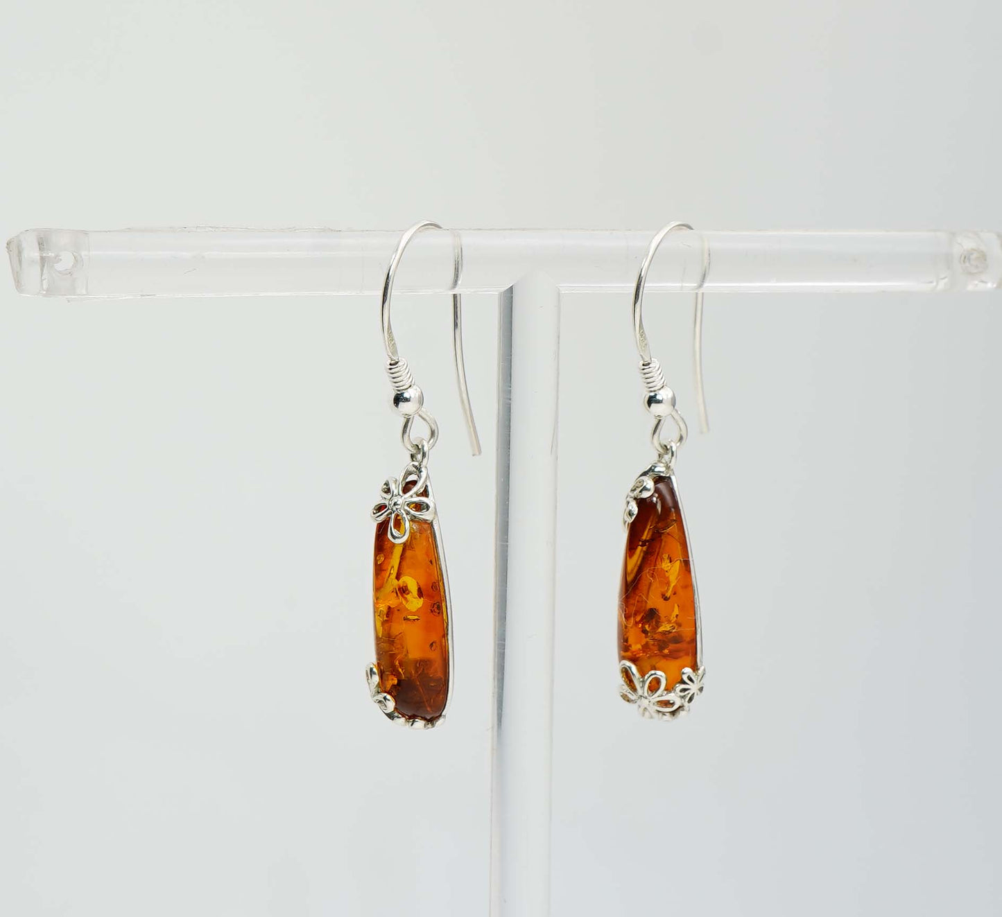 925 Solid Sterling Silver Natural Baltic Amber Hook Earring - 3.8 Grams
