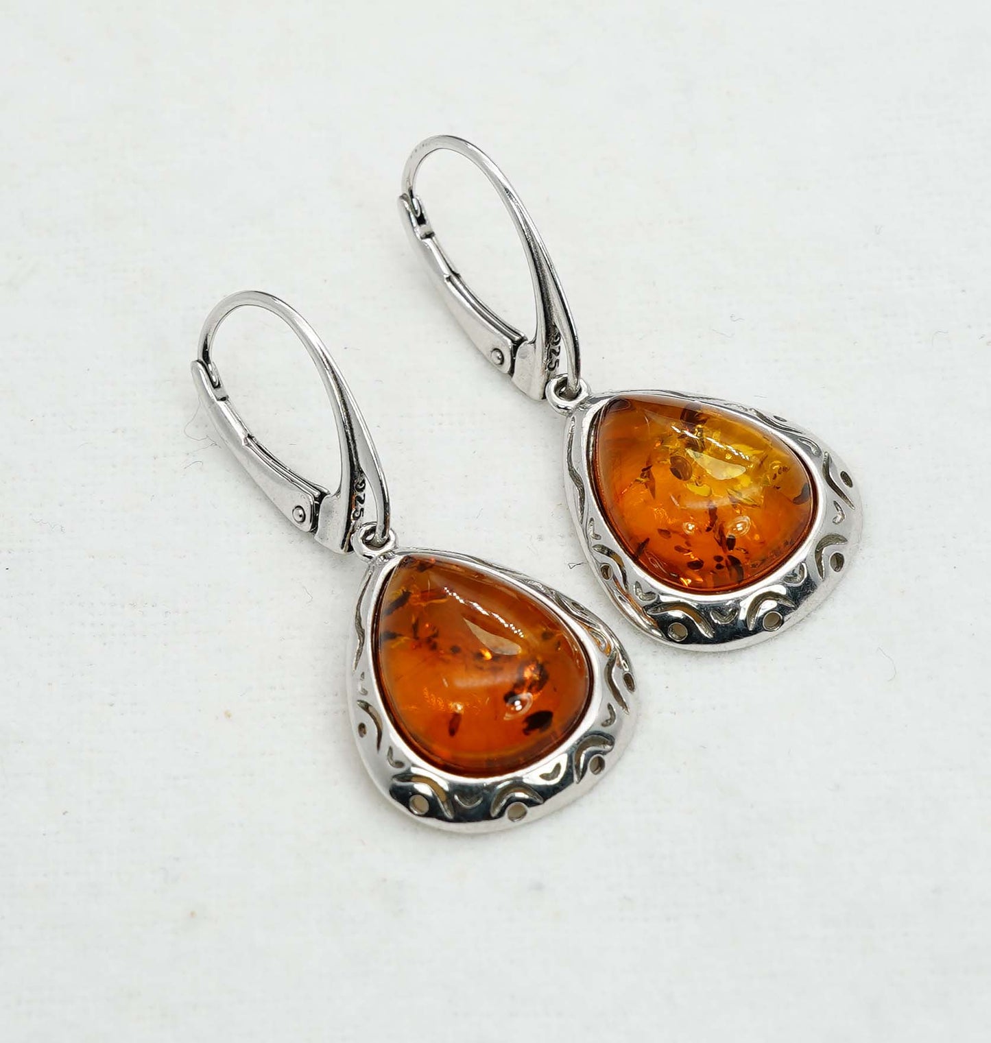 925 Solid Sterling Silver Natural Baltic Amber Hook Earring - 4.2 Grams