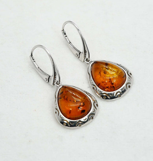 925 Solid Sterling Silver Natural Baltic Amber Hook Earring - 4.2 Grams