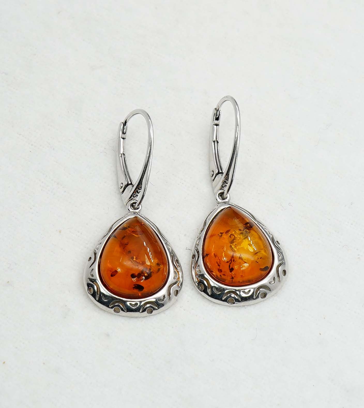 925 Solid Sterling Silver Natural Baltic Amber Hook Earring - 4.2 Grams