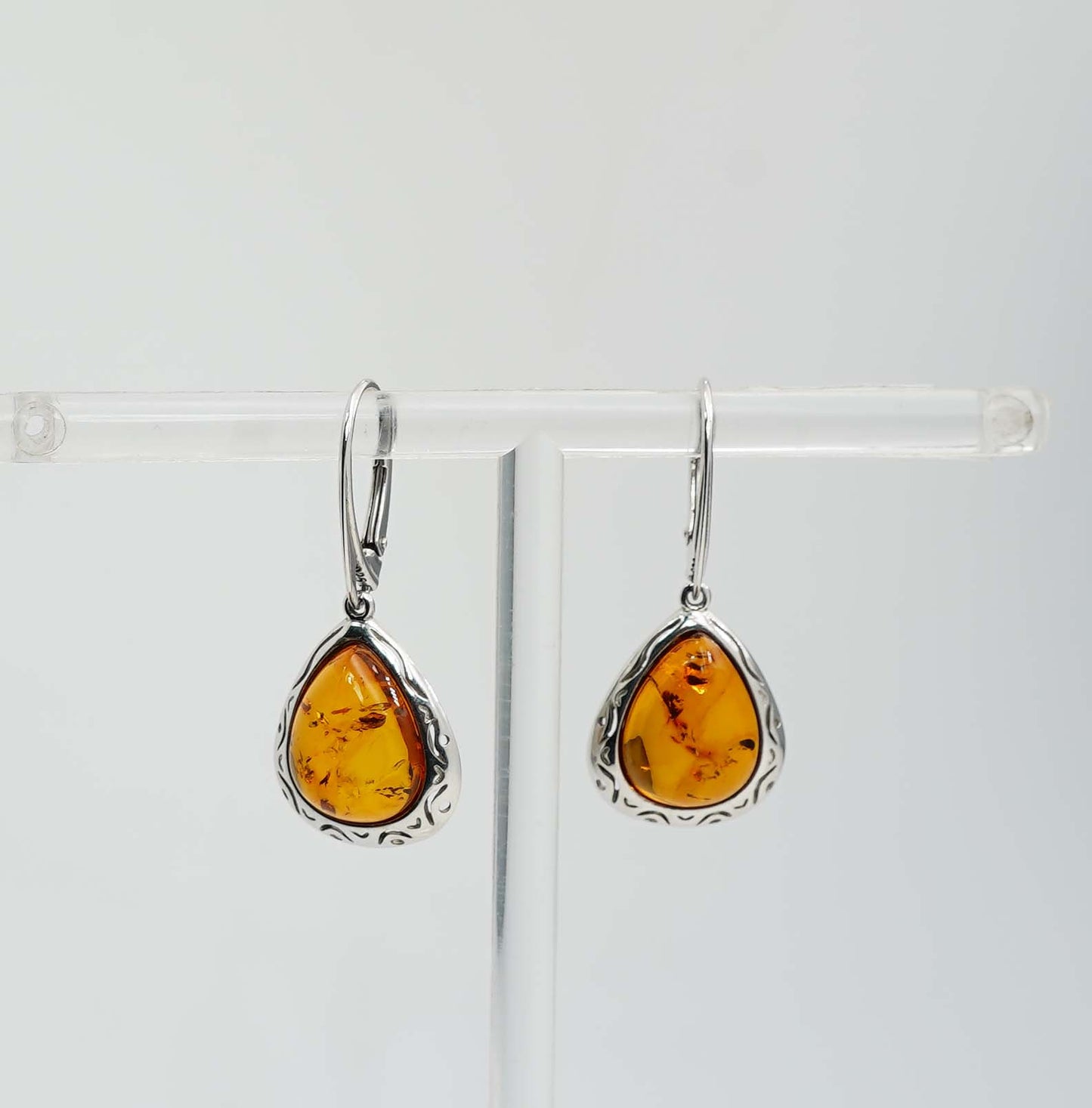 925 Solid Sterling Silver Natural Baltic Amber Hook Earring - 4.2 Grams