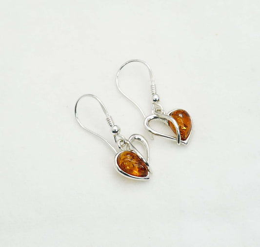 925 Solid Sterling Silver Natural Baltic Amber Hook Earring - 2.7 Grams