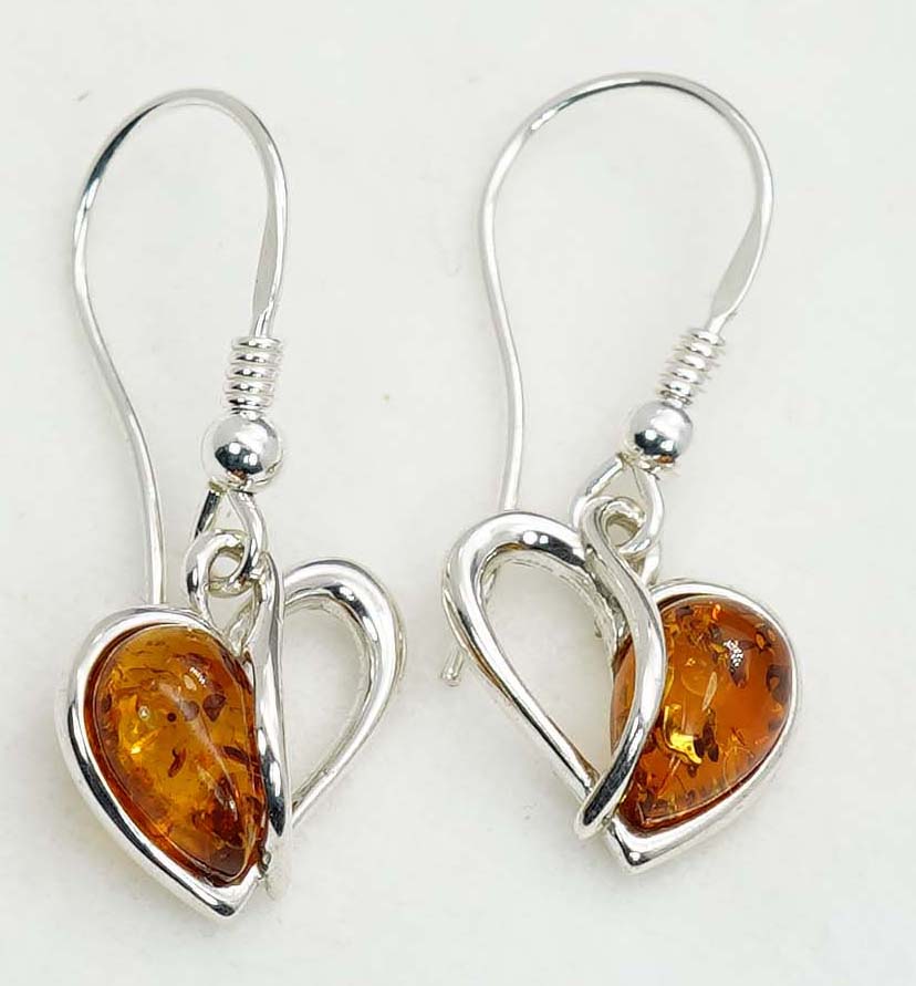 925 Solid Sterling Silver Natural Baltic Amber Hook Earring - 2.7 Grams