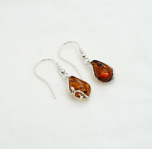 925 Solid Sterling Silver Natural Baltic Amber Hook Earring - 2.6 Grams