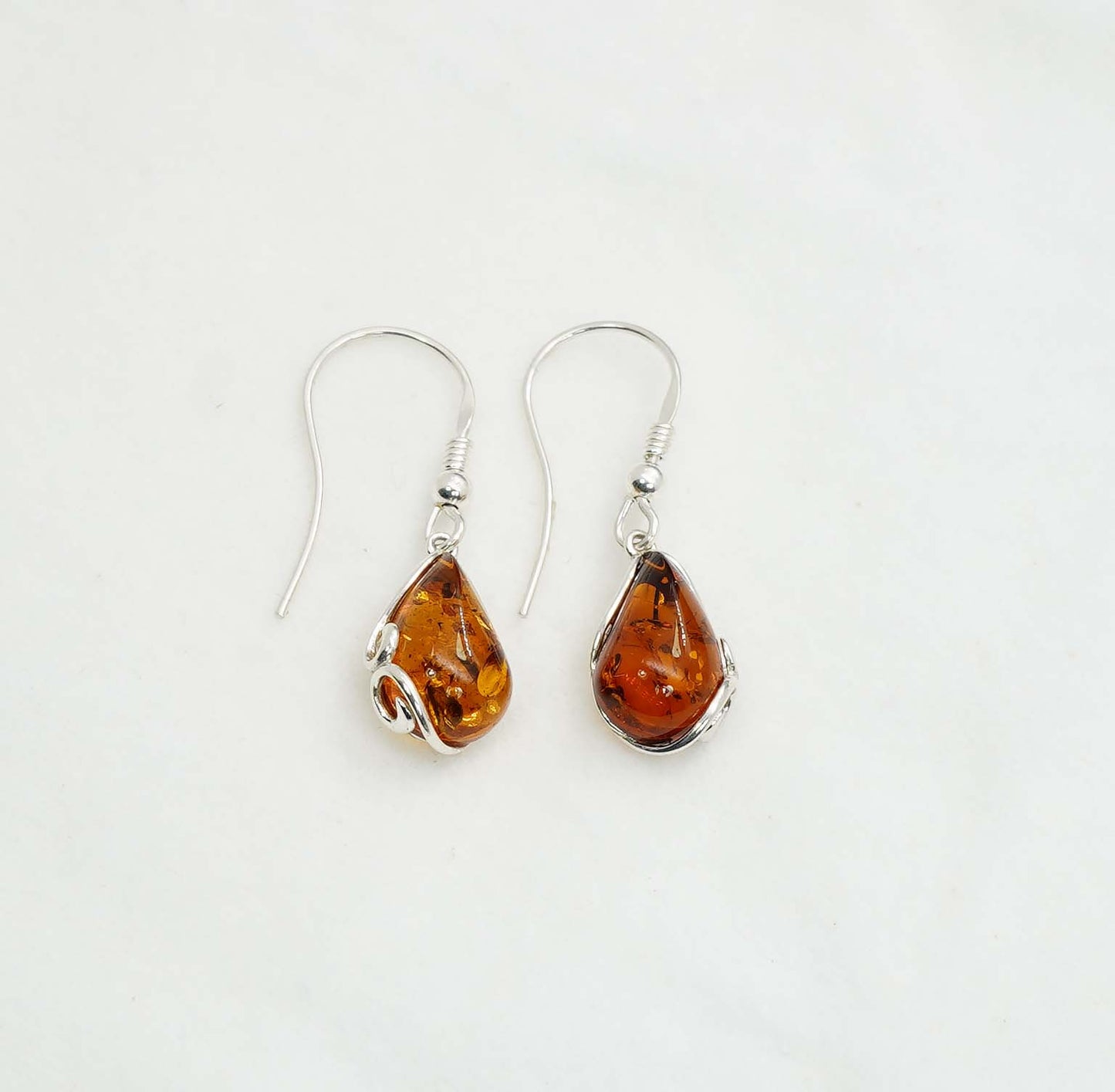 925 Solid Sterling Silver Natural Baltic Amber Hook Earring - 2.6 Grams