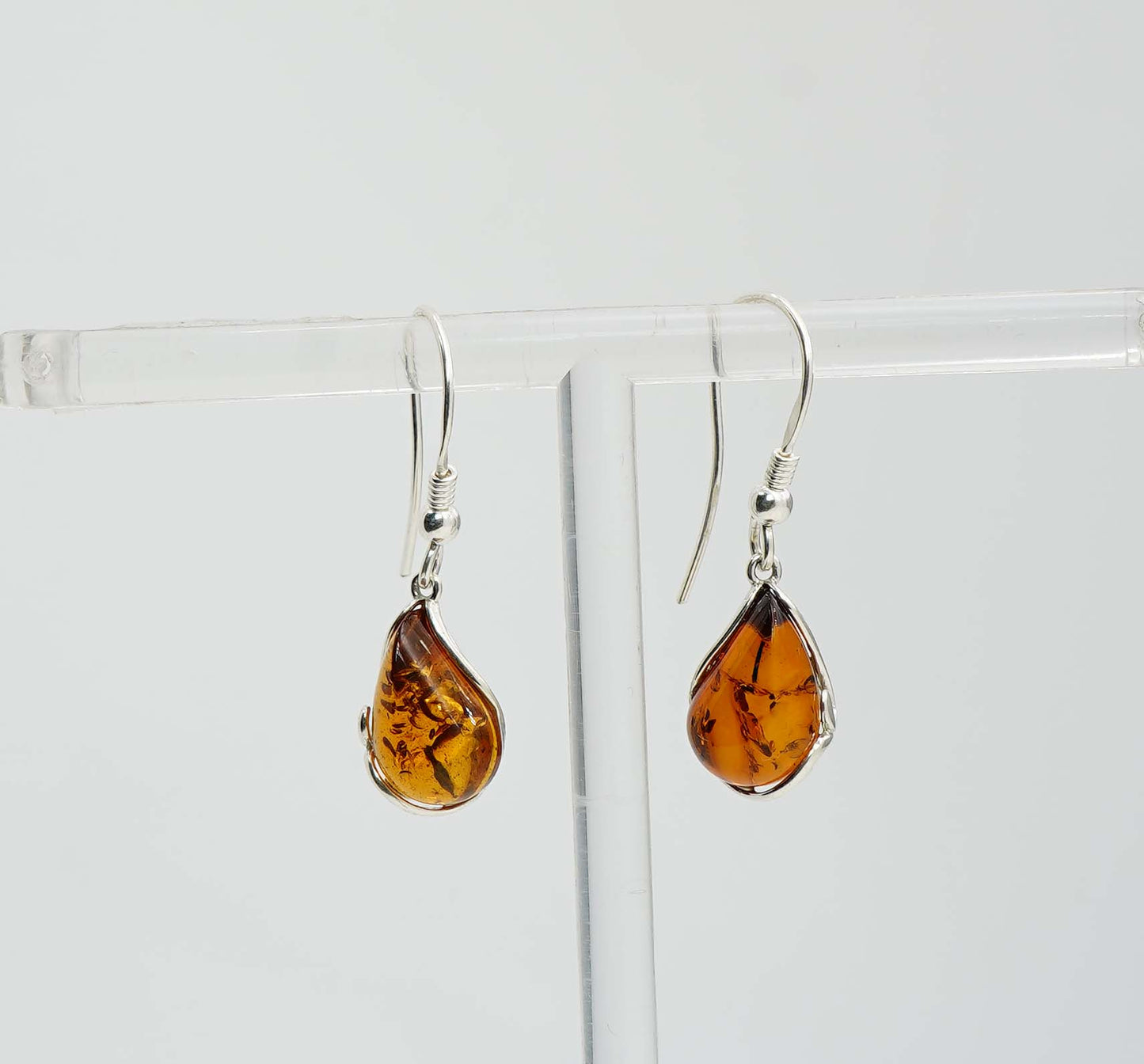 925 Solid Sterling Silver Natural Baltic Amber Hook Earring - 2.6 Grams