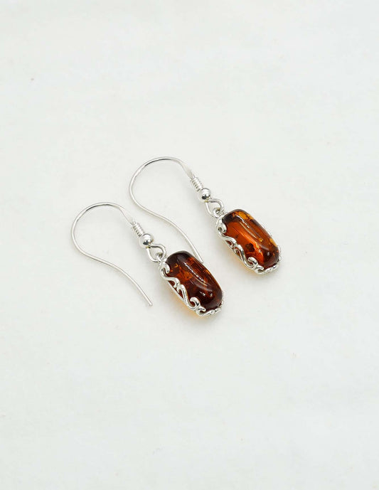 925 Solid Sterling Silver Natural Baltic Amber Hook Earring - 4 Grams