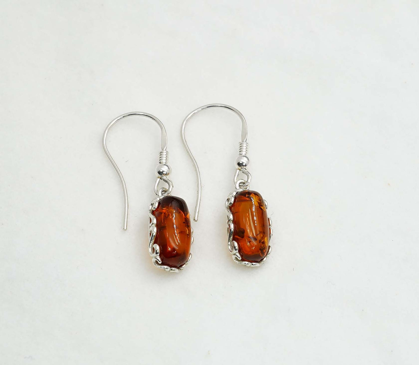 925 Solid Sterling Silver Natural Baltic Amber Hook Earring - 4 Grams