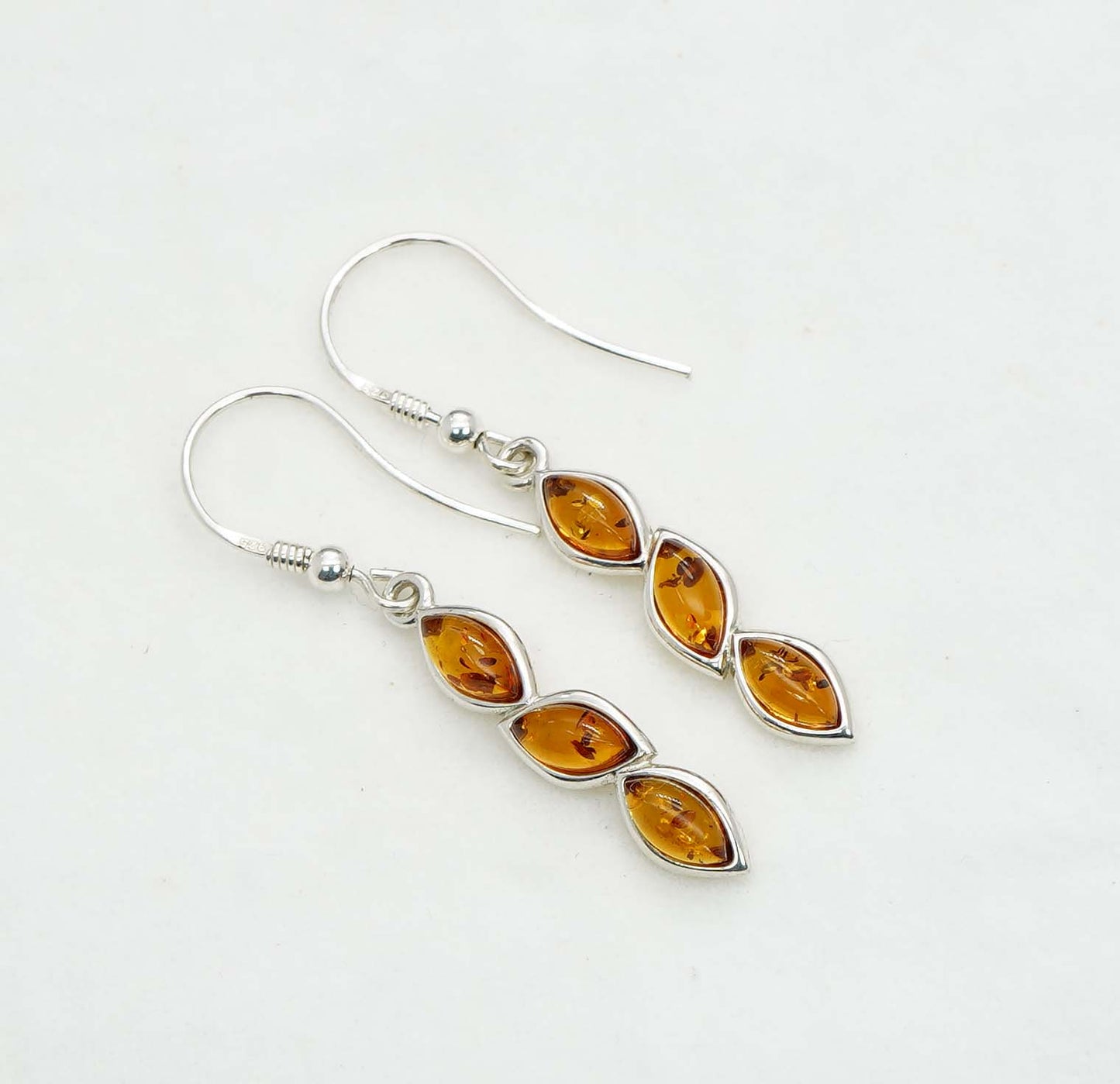 925 Solid Sterling Silver Natural Baltic Amber Hook Earring - 3.4 Grams