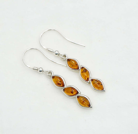 925 Solid Sterling Silver Natural Baltic Amber Hook Earring - 3.4 Grams