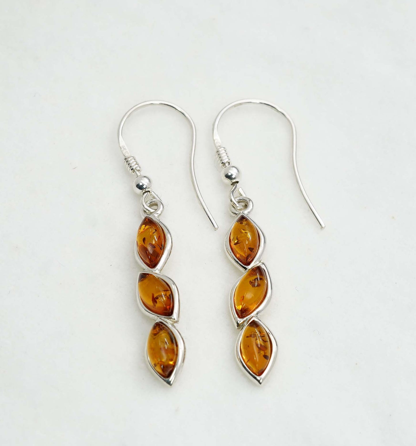925 Solid Sterling Silver Natural Baltic Amber Hook Earring - 3.4 Grams