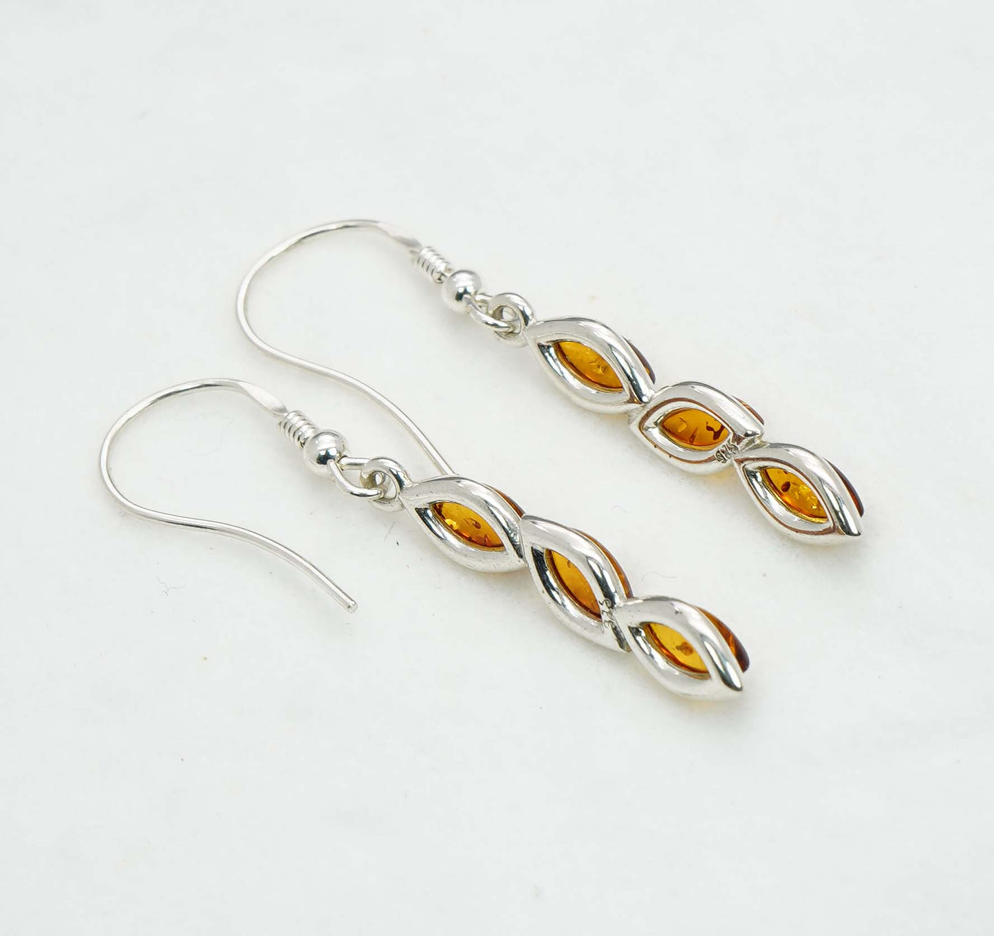 925 Solid Sterling Silver Natural Baltic Amber Hook Earring - 3.4 Grams
