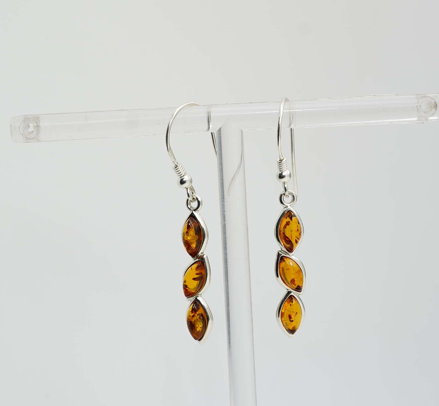 925 Solid Sterling Silver Natural Baltic Amber Hook Earring - 3.4 Grams