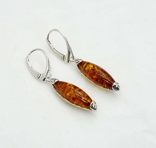 925 Solid Sterling Silver Natural Baltic Amber Hook Earring - 3.8 Grams
