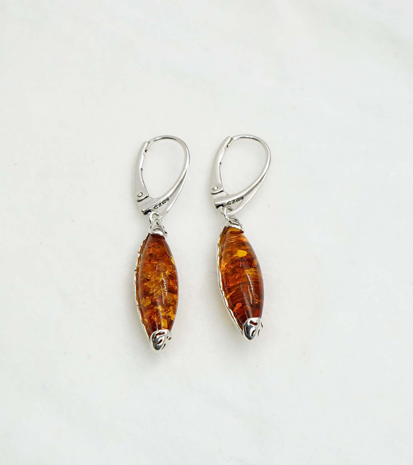 925 Solid Sterling Silver Natural Baltic Amber Hook Earring - 3.8 Grams