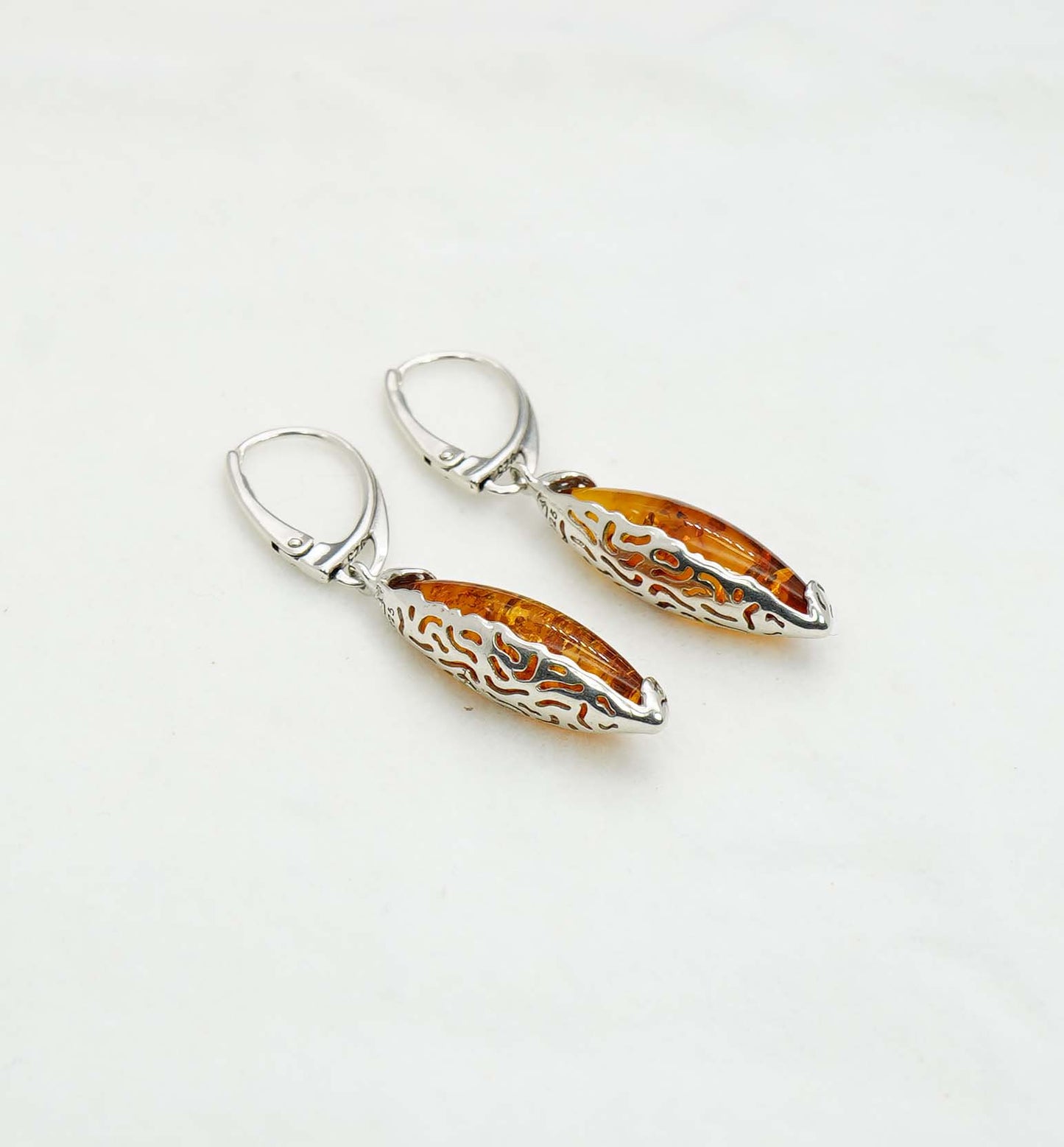 925 Solid Sterling Silver Natural Baltic Amber Hook Earring - 3.8 Grams