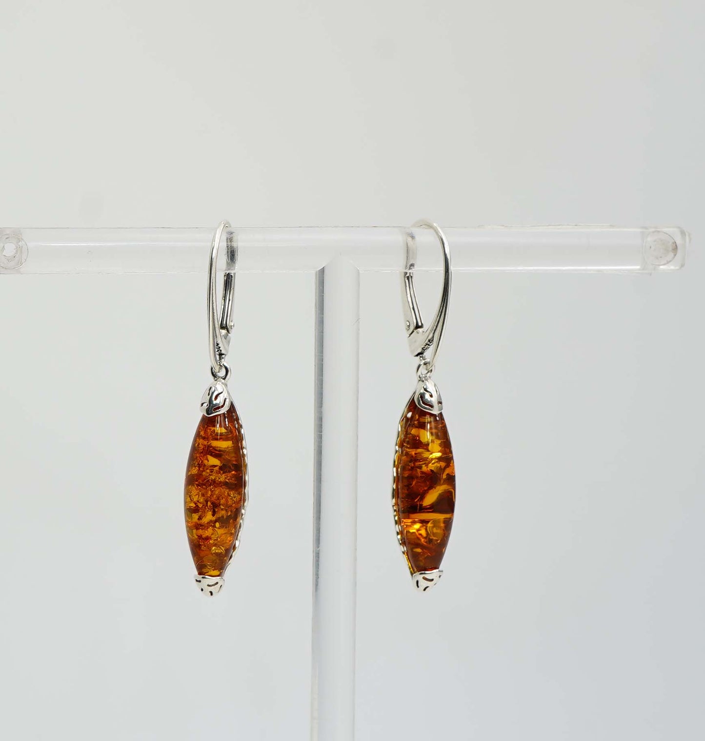 925 Solid Sterling Silver Natural Baltic Amber Hook Earring - 3.8 Grams