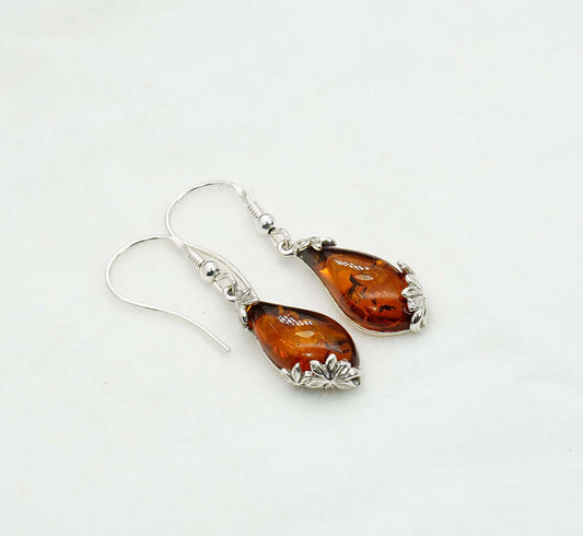 925 Solid Sterling Silver Natural Baltic Amber Hook Earring - 3.3 Grams